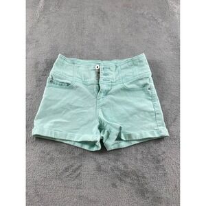 No Boundaries High Rise Mint Green Denim Shorts Womens Size 9 Triple Button Fly